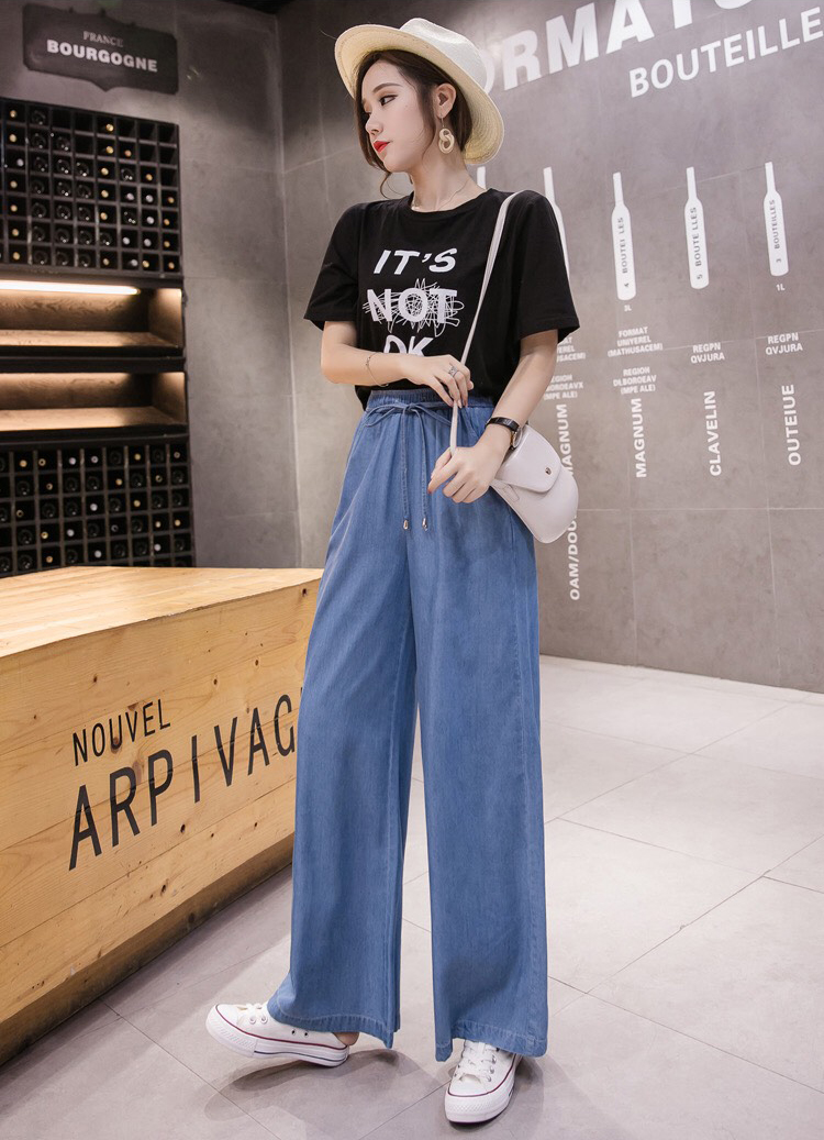 QUẦN DENIM ỐNG RỘNG LƯNG THUN